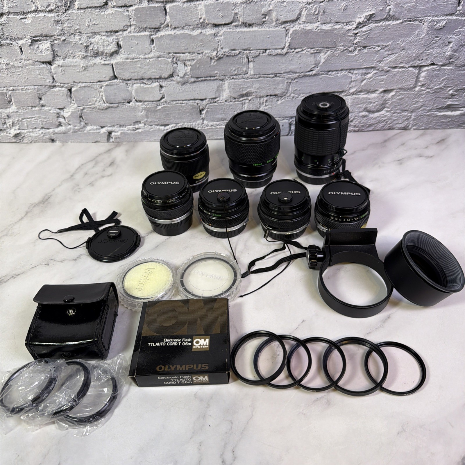 Camera Accessory Lot: Olympus Lenses, Converters, Filters - Nice But Untested Camera Accessory Lot: Olympus Lenses, Converters, Filters - Nice But Untested