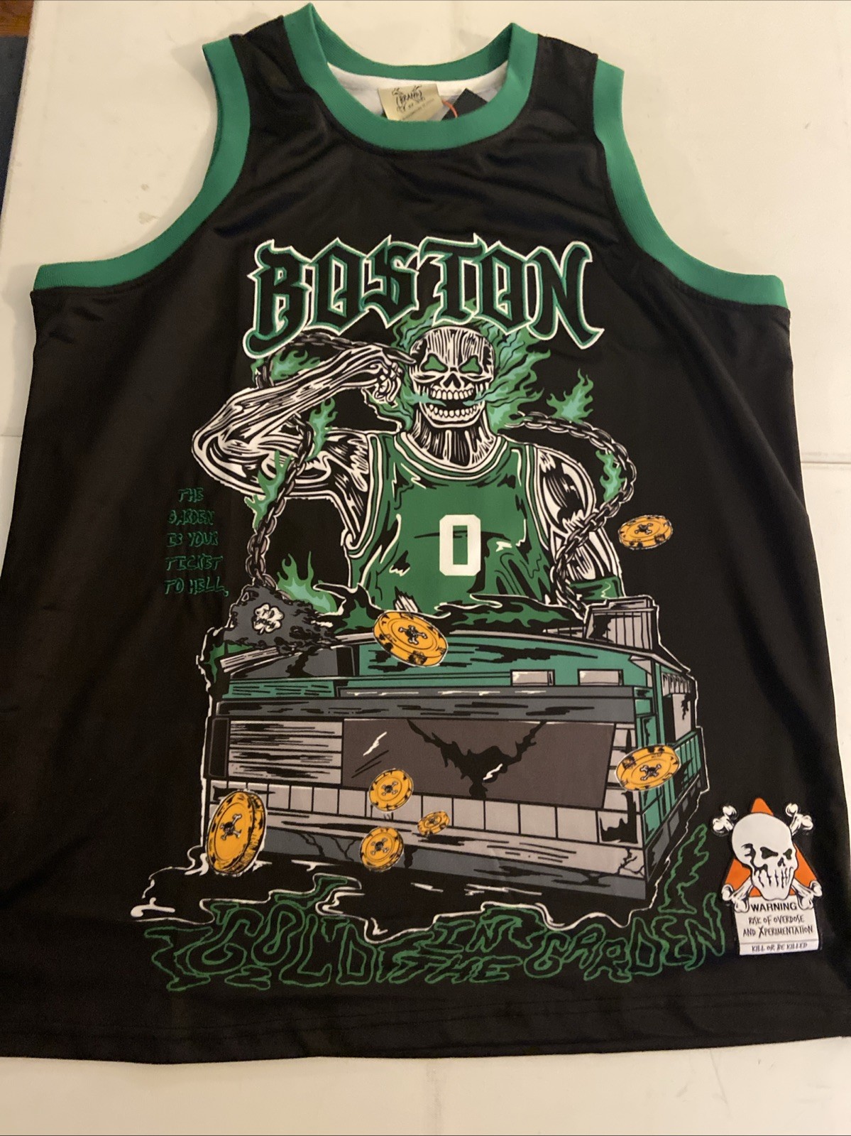NWT Brand X Boston Celtics Jason Tatum Basketball Jersey Black Green - Size 2XL