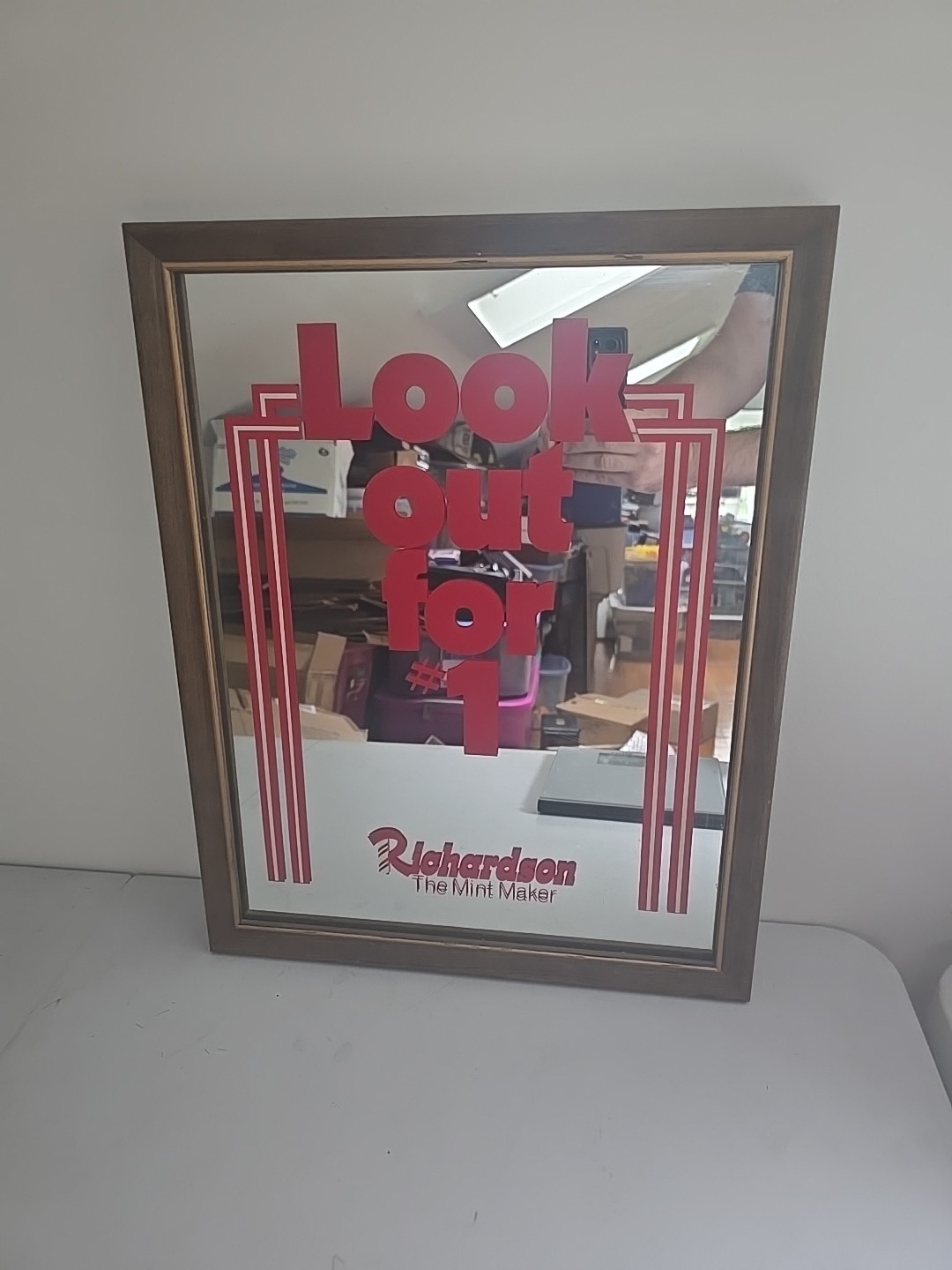 Vintage RICHARDSON Mints & Root Beer Glass Mirror Sign - VERY RARE