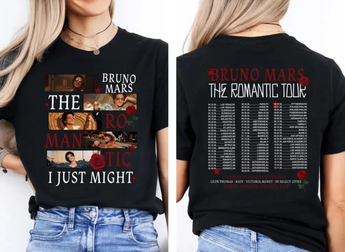 Bruno Mars Tour 2026 T-Shirt, Romantic Tour Dates Shirt