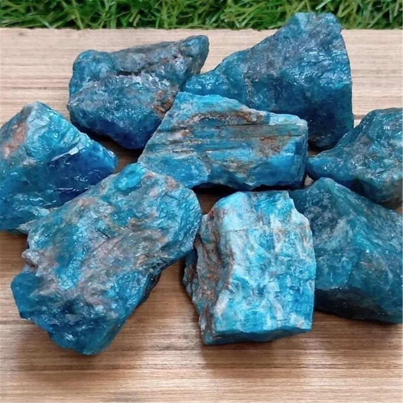 3Pcs Raw Blue Apatite Crystal Specimens Healing Rocks for Reiki & Home Decor