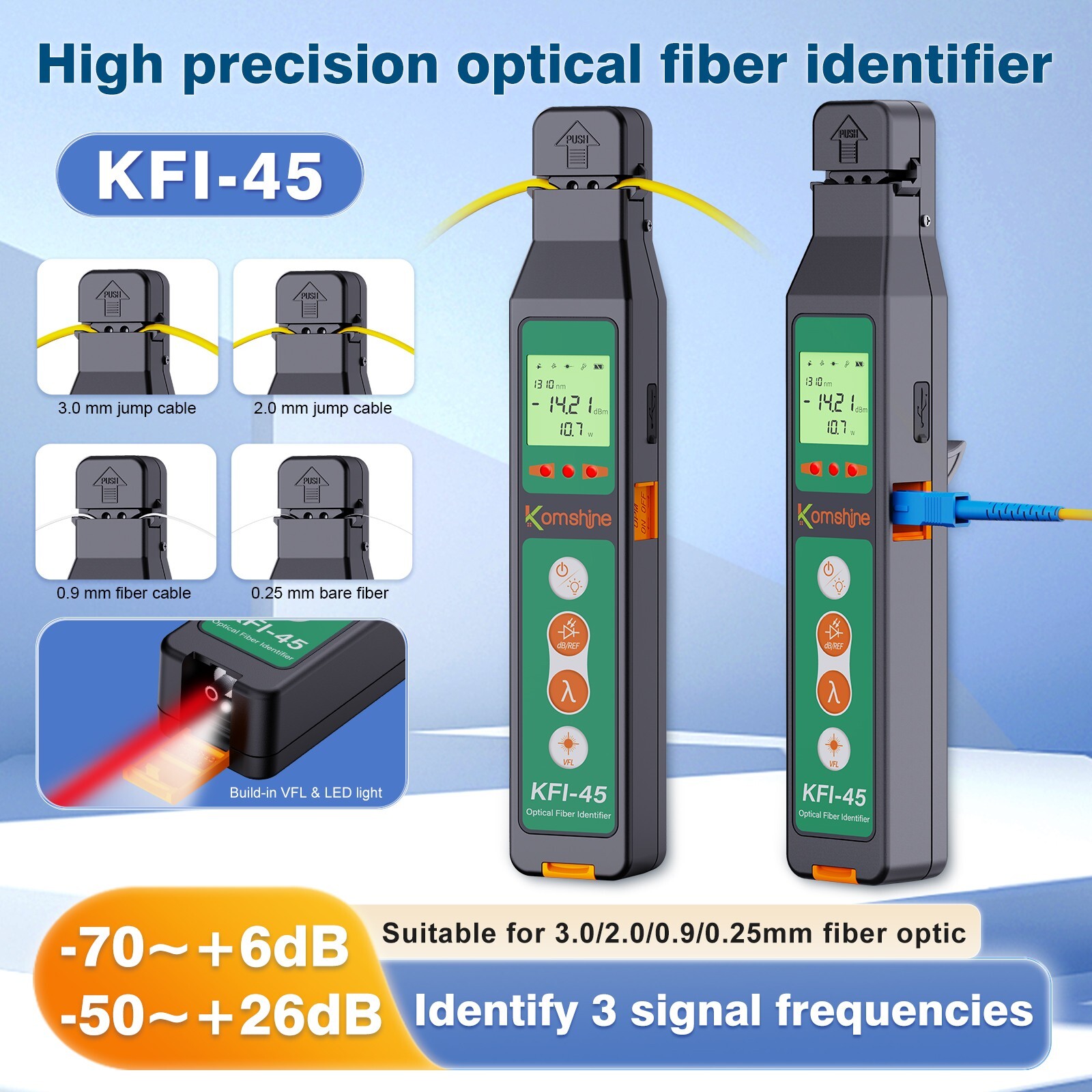 Komshine Fiber Cable Tester KFI-45 Liver Fiber Optic Identifier  w/ OPM&10MW VFL