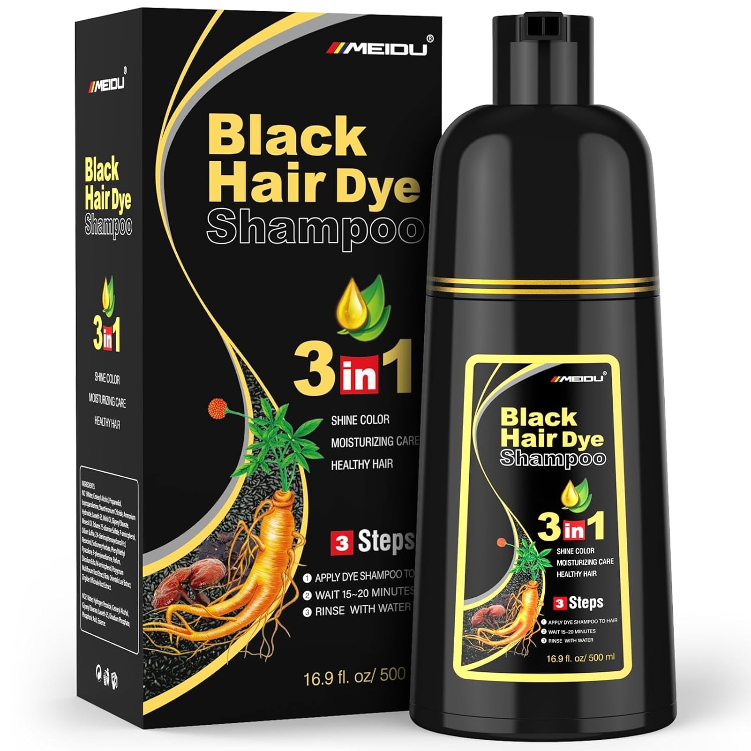 MEIDU Black Hair Dye 3 in 1 Shampoo 500ml MEIDU Black Hair Dye 3 in 1 Shampoo 500ml