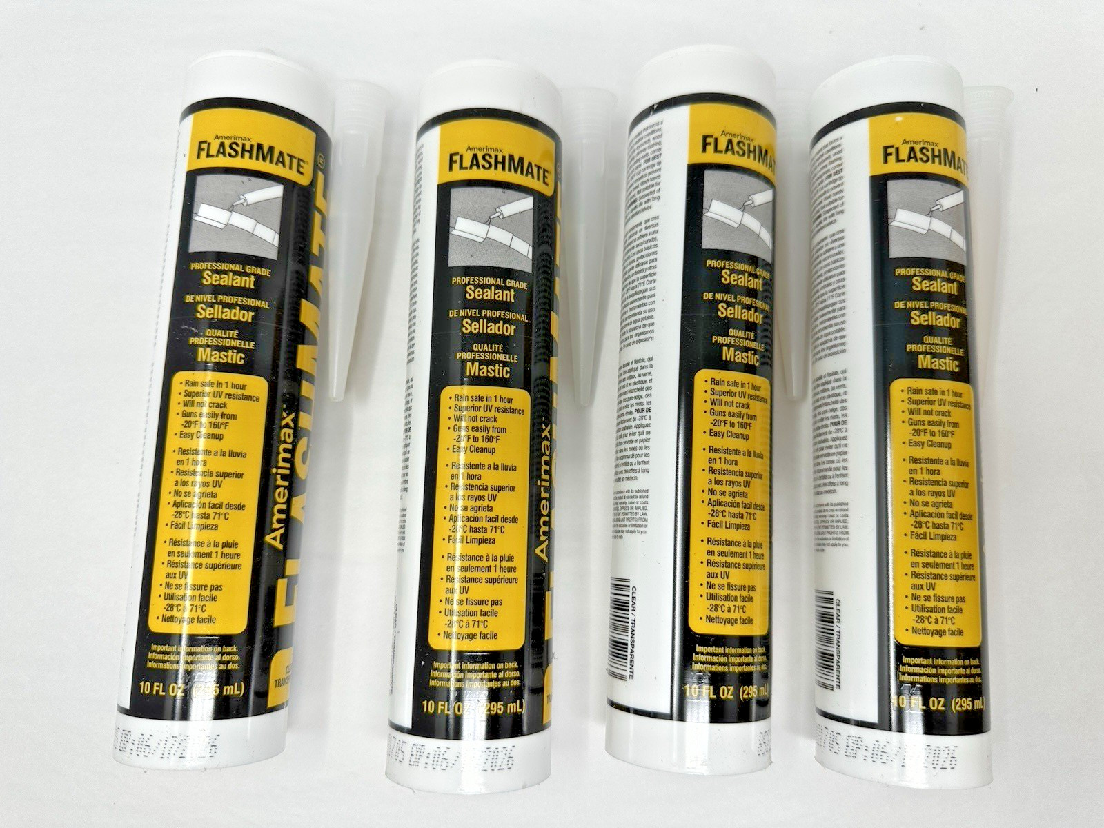 4 NEW Amerimax Home Products FlashMate 10 oz. Clear Flashing Sealant EXP 6/17/26 4 NEW Amerimax Home Products FlashMate 10 oz. Clear Flashing Sealant EXP 6/17/26