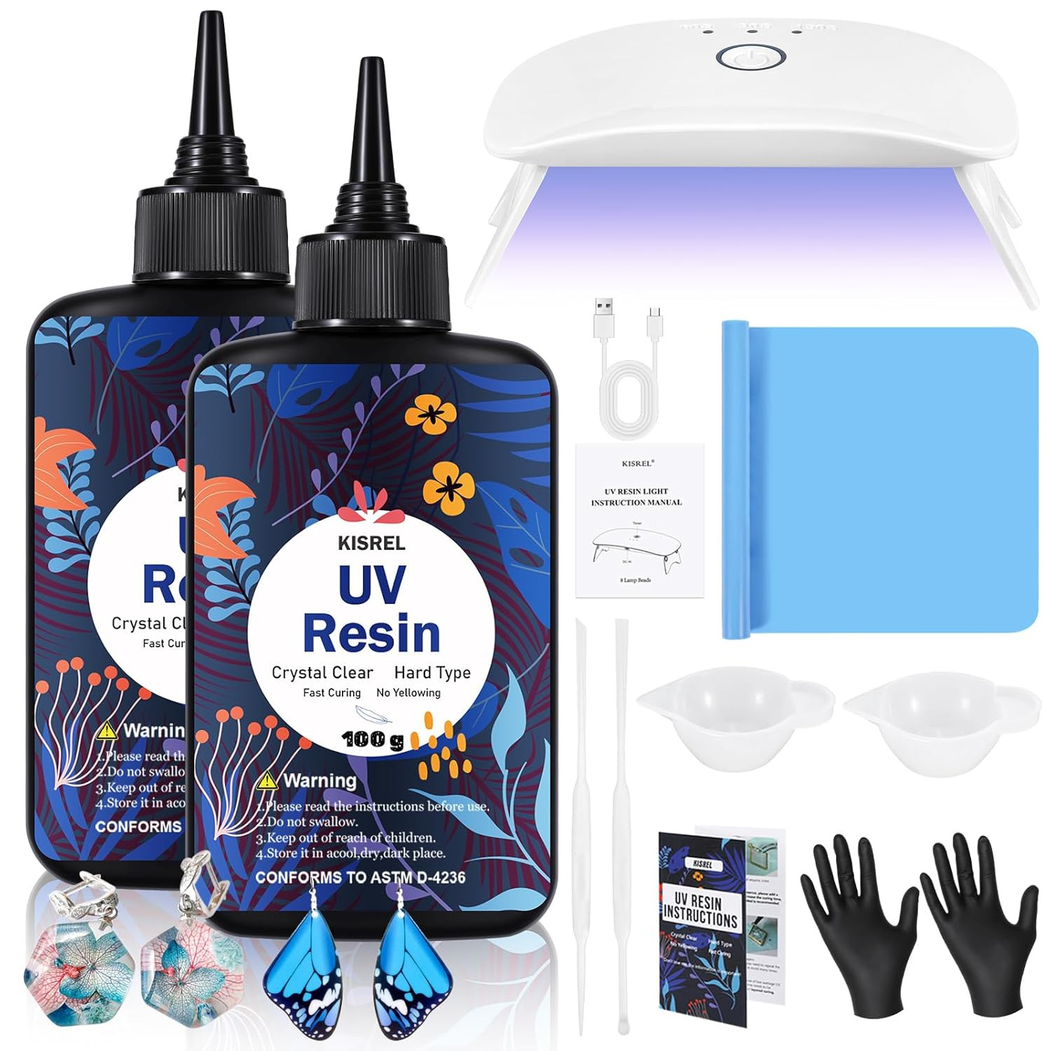 UV Resin Kit with Light, 200G Hard Type Clear UV Resin and UV Light UV Resin Kit with Light, 200G Hard Type Clear UV Resin and UV Light