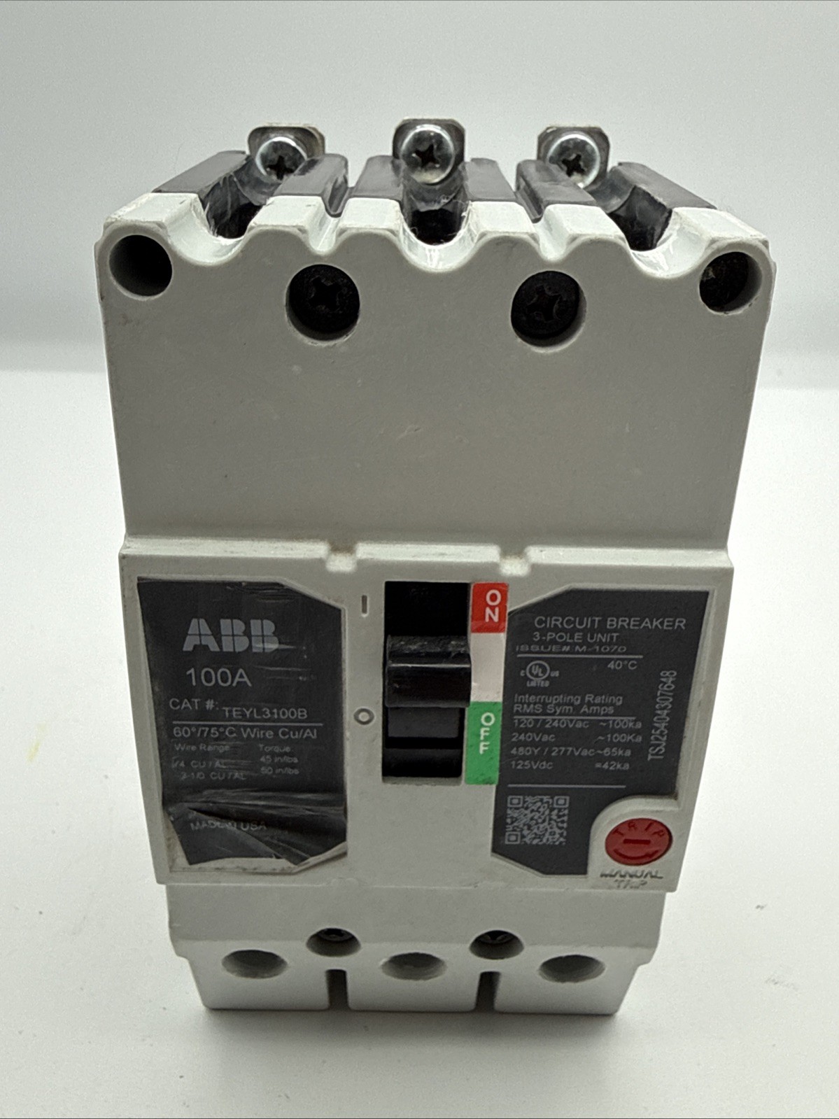 General Electric TEYL3100B 3 Pole 100 Amp 480v Circuit Breaker - White General Electric TEYL3100B 3 Pole 100 Amp 480v Circuit Breaker - White