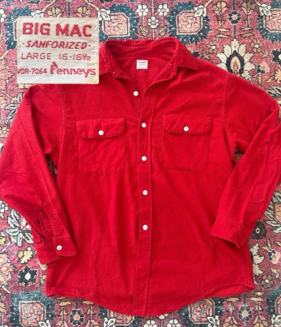 VTG 50s Penneys Big Mac Sanforized Chamois Flannel Shirt Men’s Large Red USA VTG 50s Penneys Big Mac Sanforized Chamois Flannel Shirt Men’s Large Red USA