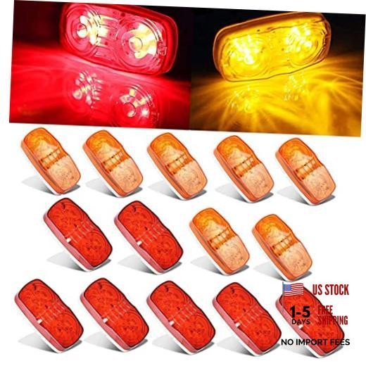 14Pcs Red Amber 10LED Trailer Marker Lights, 4x2 Double Bullseye