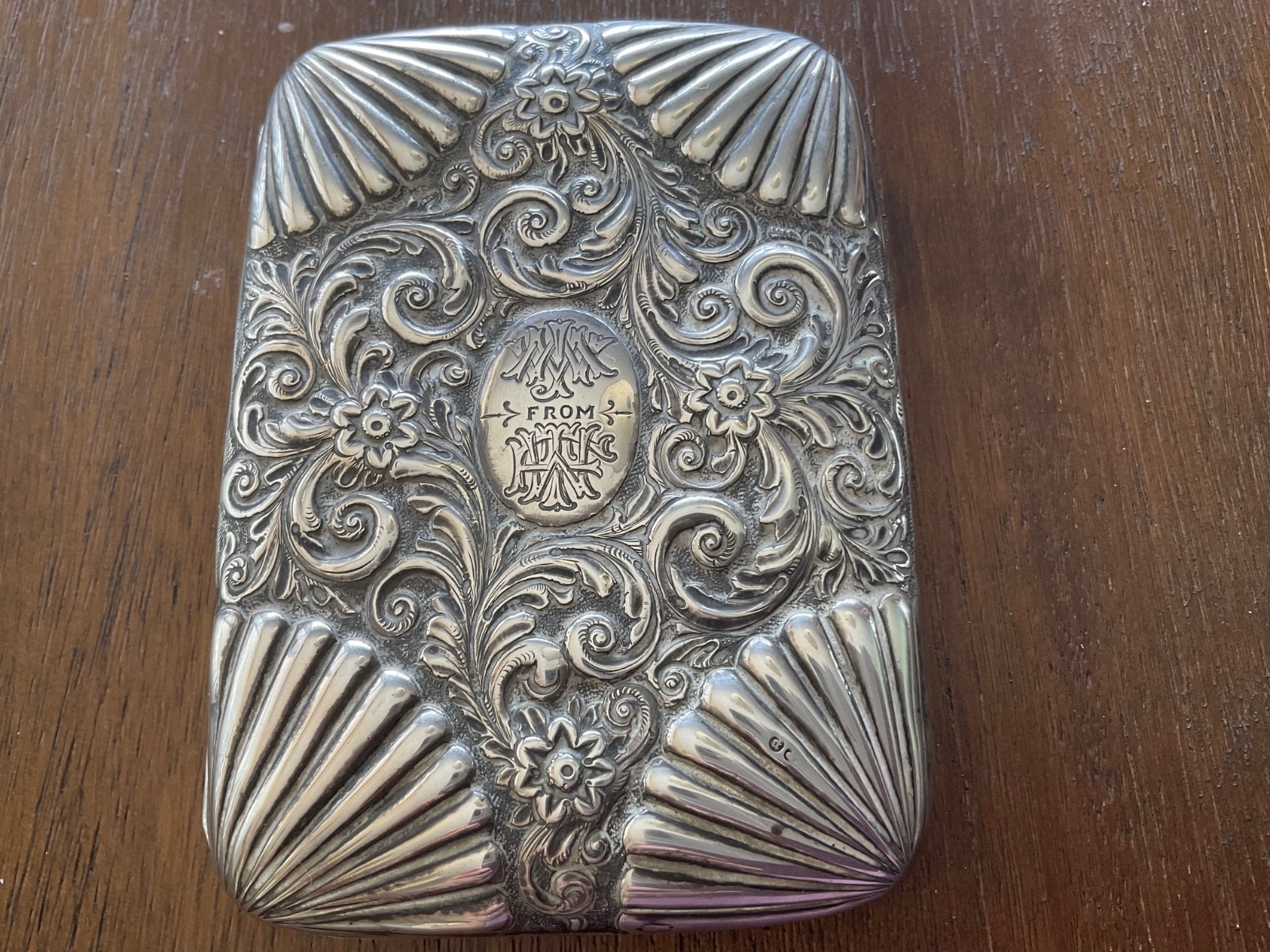 Antique Sterling Silver Engraved Cigarette Case - Victorian/Edwardian