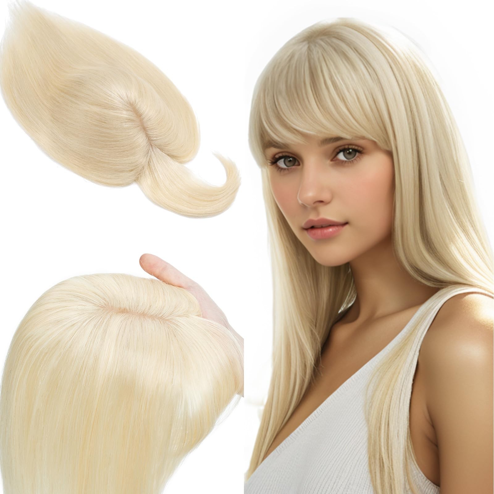 SEGO 100% Real Human Hair Toppers, Air Bangs, Silk Base 150% Density, Clip In SEGO 100% Real Human Hair Toppers, Air Bangs, Silk Base 150% Density, Clip In
