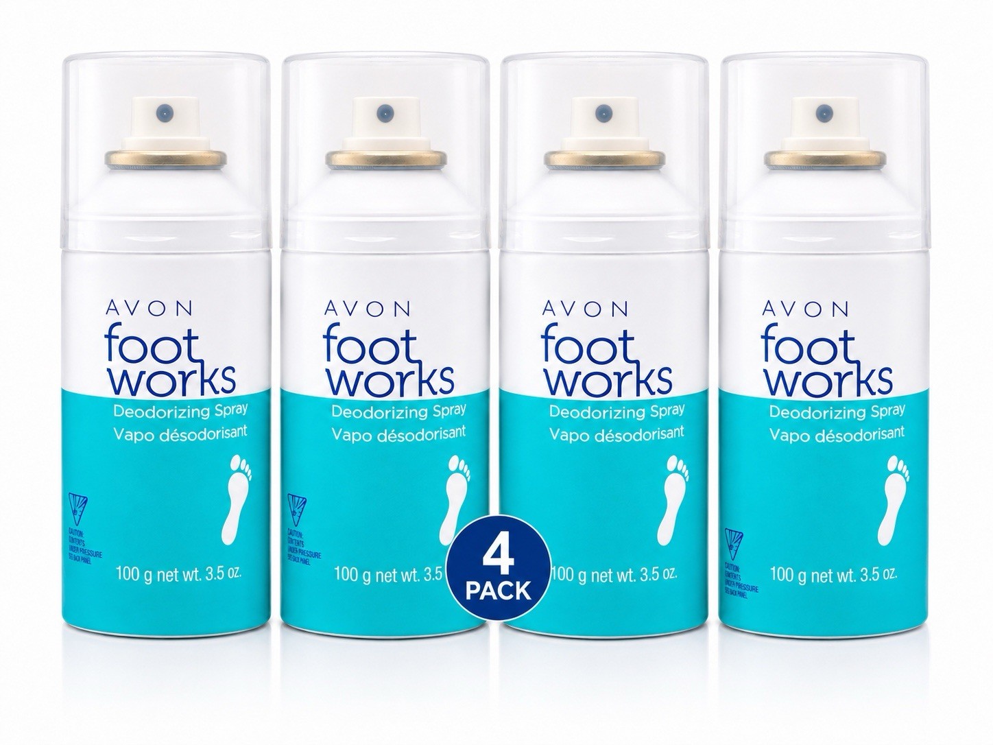 Avon Foot Works Deodorizing Spray 4 Pack 3.5 oz Each Foot Odor Freshener