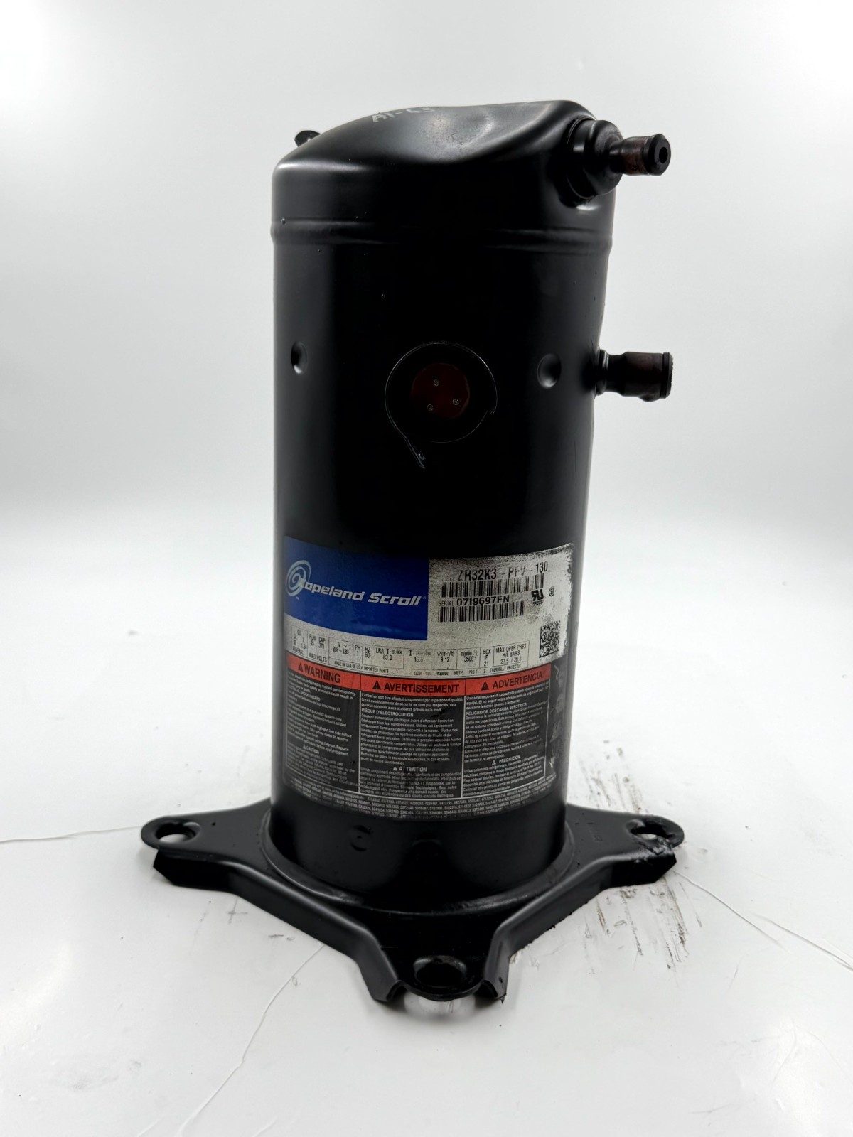 Copeland ZR32K3-PFV-130 Scroll Compressor 2.5-3 Ton 208/230V 1PH 32600 BTU R-22