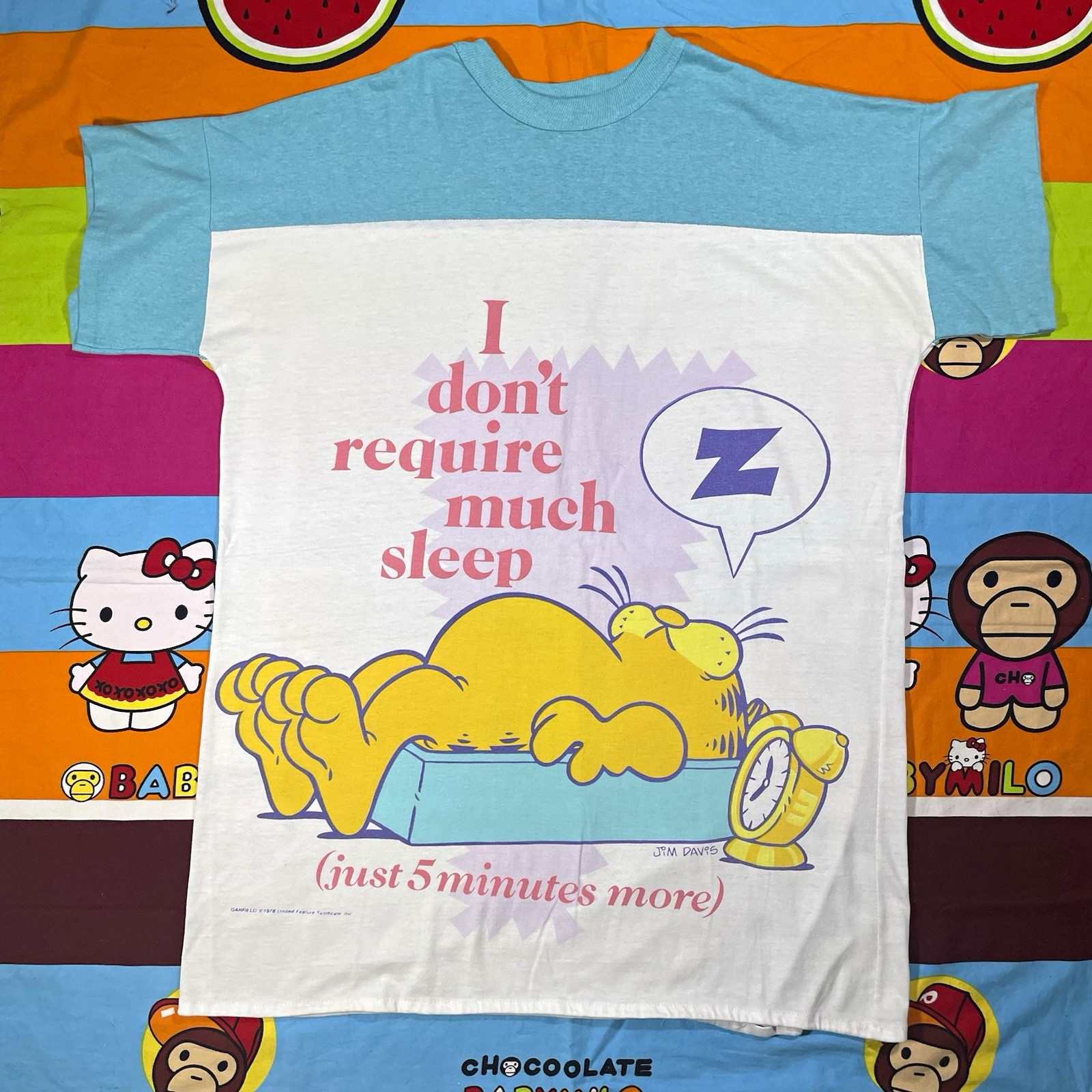 Vintage Garfield Jim Davis 1978 Graphic T Short Sleeve Blue/White T-Shirt 1970s Vintage Garfield Jim Davis 1978 Graphic T Short Sleeve Blue/White T-Shirt 1970s