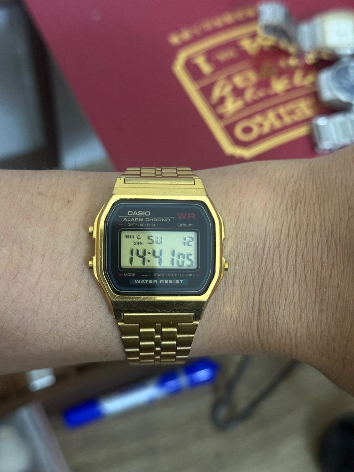 Casio A159WGE Vintage Digital Alarm Chrono Gold Tone WR Japan Module 593