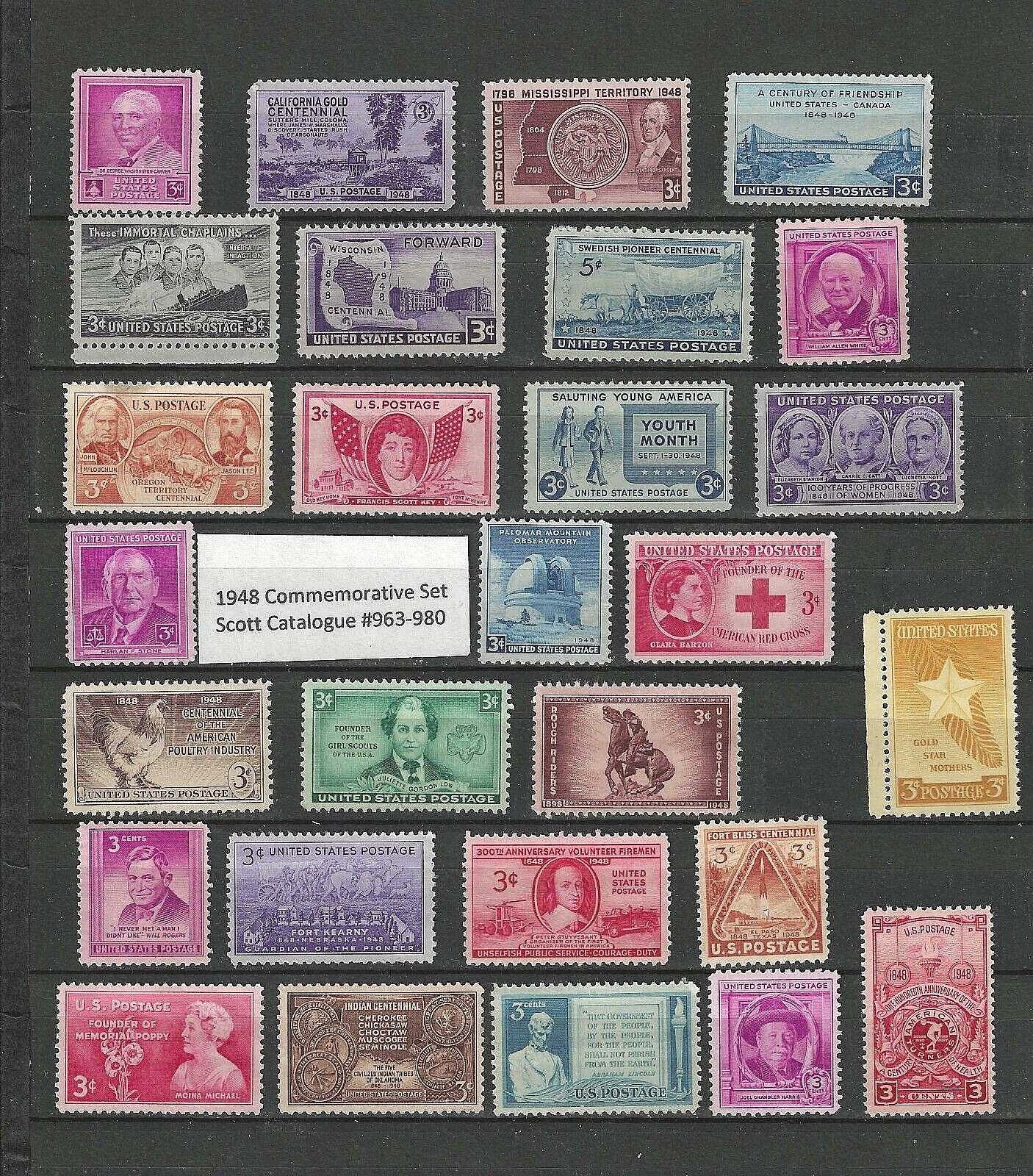 1948 Full Commemorative U.S. Stamp Set #953-980 MNH • 