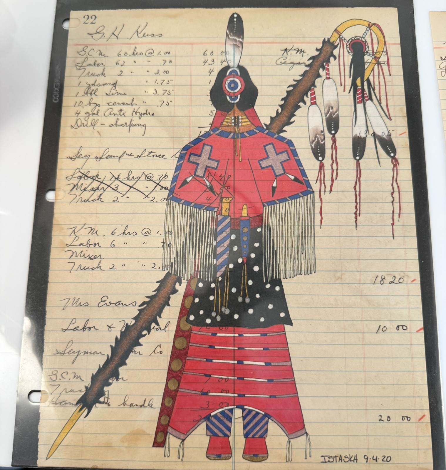 TRAVIS BLACKBIRD Ledger Art ORIGINAL Native American Drawing INDIAN CHIEF Woman TRAVIS BLACKBIRD Ledger Art ORIGINAL Native American Drawing INDIAN CHIEF Woman