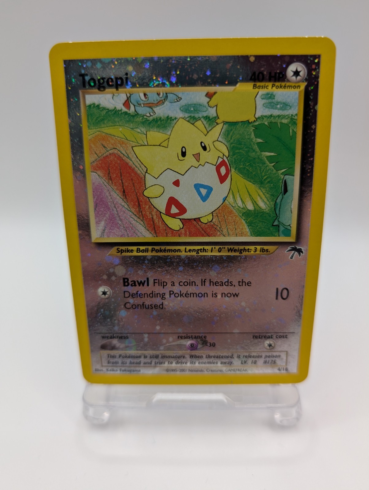 Vintage 2001 Southern Islands Reverse Holo Swirl Togepi 4/18 Pokémon Card Vintage 2001 Southern Islands Reverse Holo Swirl Togepi 4/18 Pokémon Card