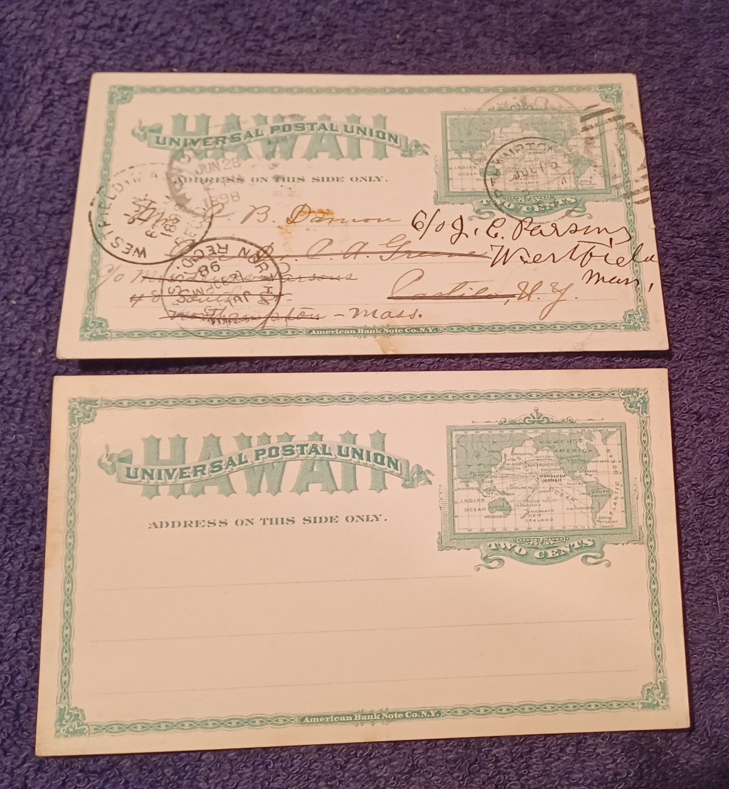 1894 1897 era 2c Hawaii Postal Card Lot Kauai ? Honolulu Northampton Many Stamps 1894 1897 era 2c Hawaii Postal Card Lot Kauai ? Honolulu Northampton Many Stamps
