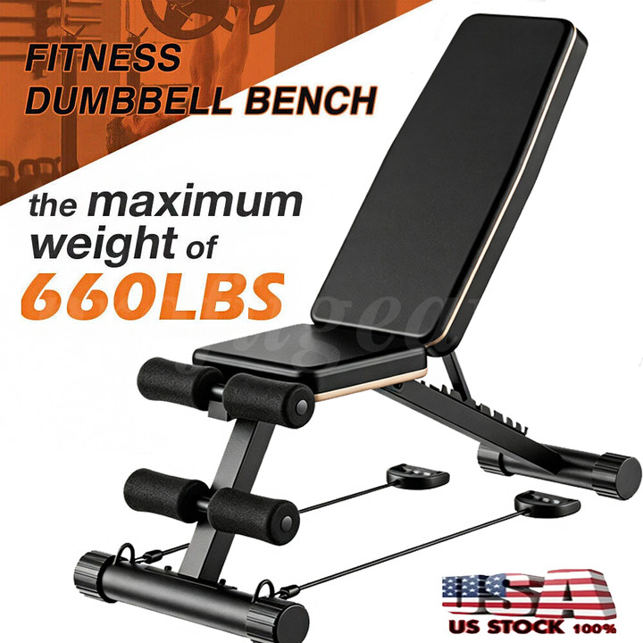 Foldable Adjustable Weight Bench, 660LBS Heavy Steel Frame Full Muscle Workout