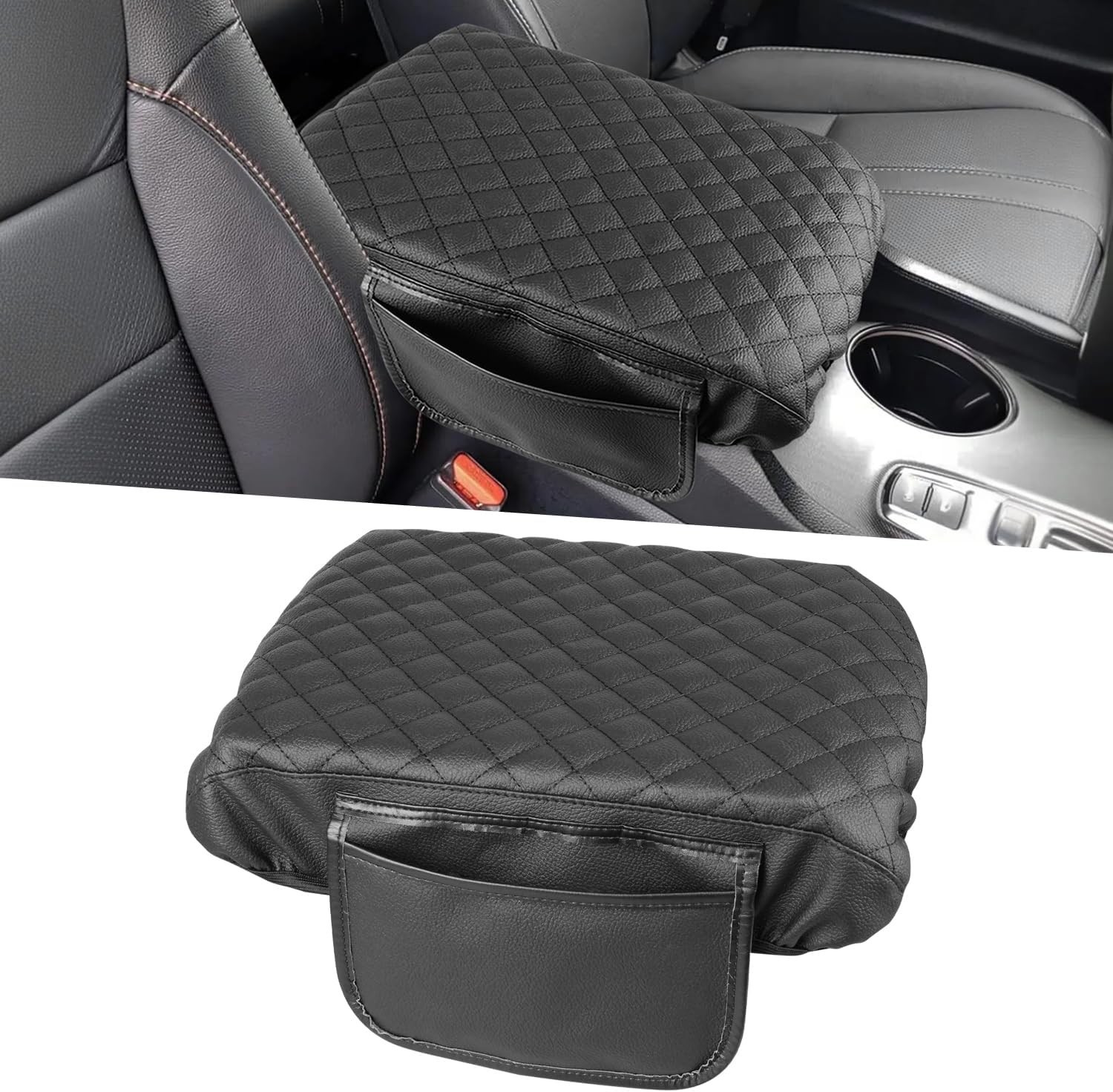 Car Center Console Armrest Leather Cover Fits with Honda Pilot 2023-2026 (Black)