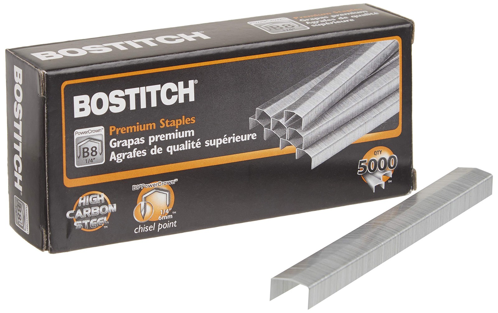 Bostitch Office B8 PowerCrown Premium Staples, 0.25 Inch Leg, Full-Strip