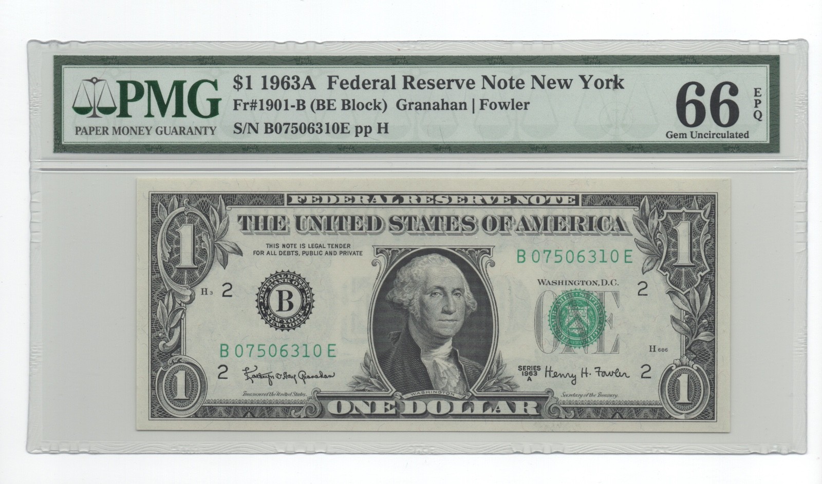 $1 1963A - FRN - fr. 1901-B - BE block - PMG 66 EPQ GEM