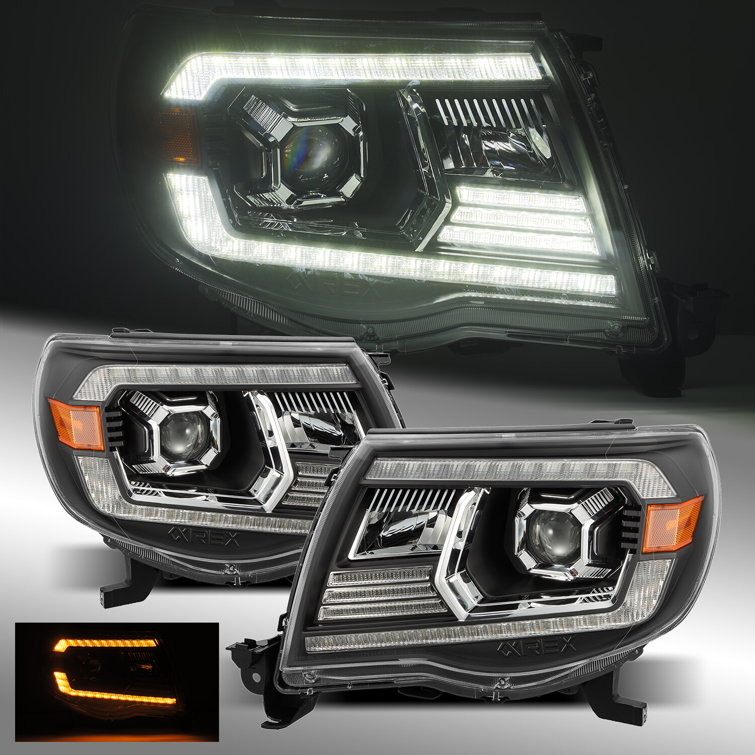 Fits 2005-2011 Toyota Tacoma Black Projector Headlights Assembly Set Pair