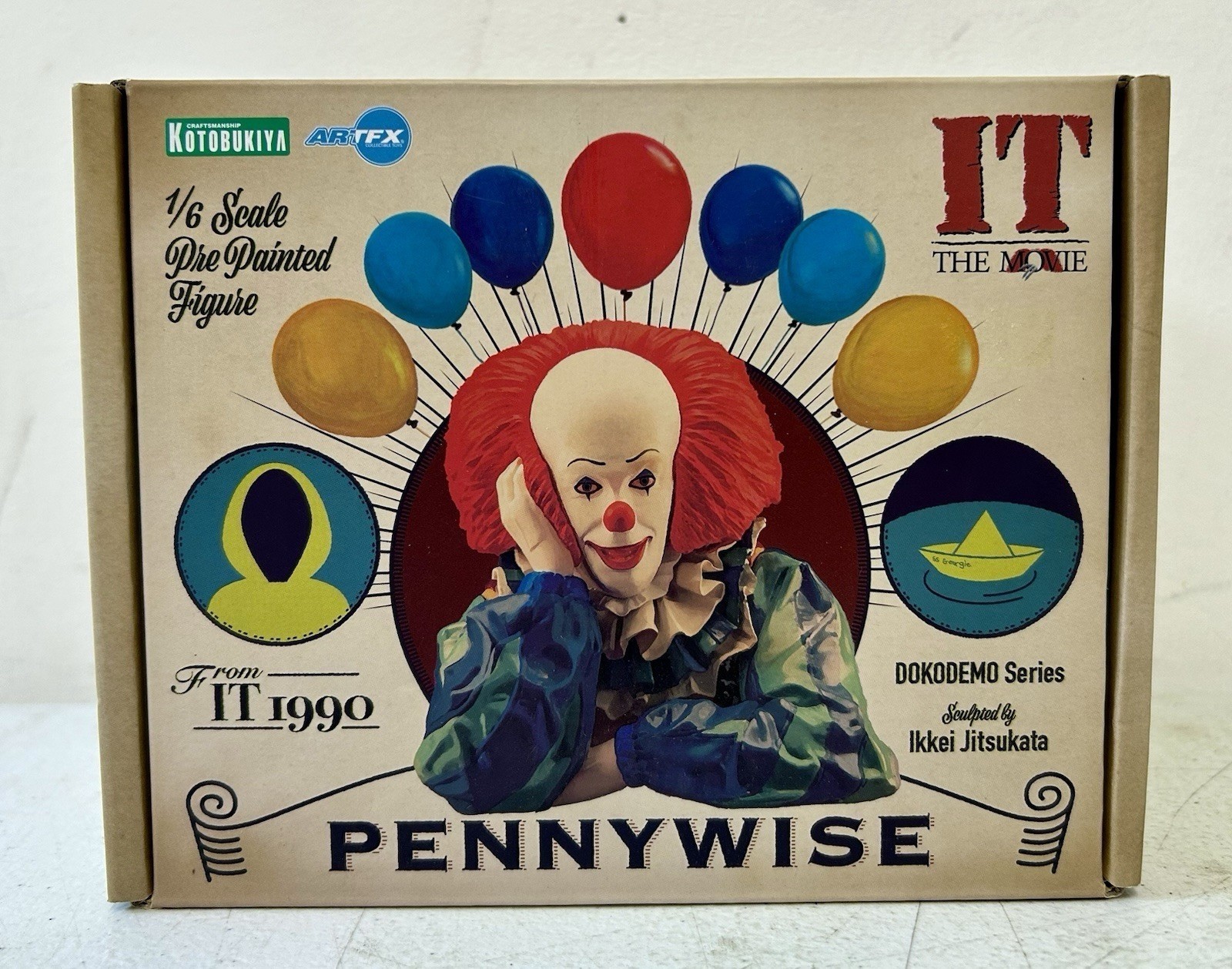 Kotobukiya ArtFX Pennywise 1990 Dokodemo Series Pre-Painted Figurine New MIB Kotobukiya ArtFX Pennywise 1990 Dokodemo Series Pre-Painted Figurine New MIB