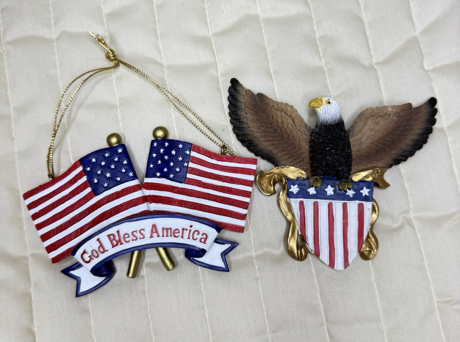 Vintage Patriotic American Flag God Bless America Ornament & Eagle Magnet Lot Vintage Patriotic American Flag God Bless America Ornament & Eagle Magnet Lot