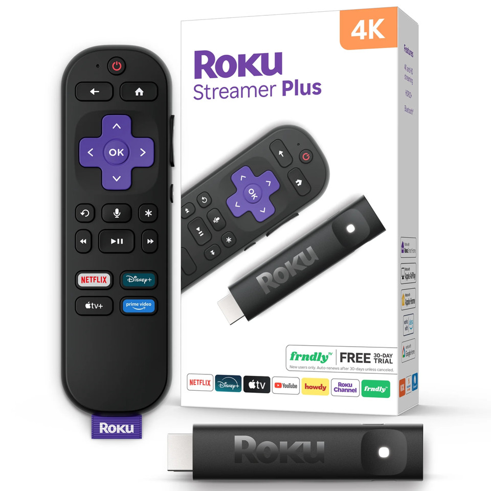 Roku Streamer Plus 2026 - 4K & HDR Roku Streaming Device w/ Voice Remote - New