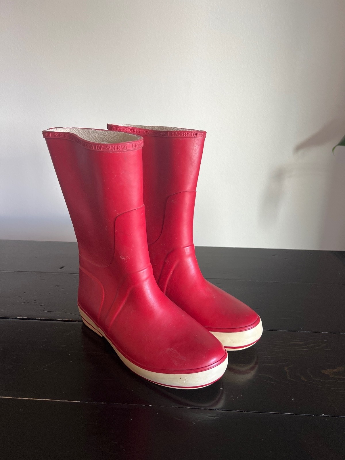 Vintage Sperry Top-Sider Red Rubber Rain Boots Size 6