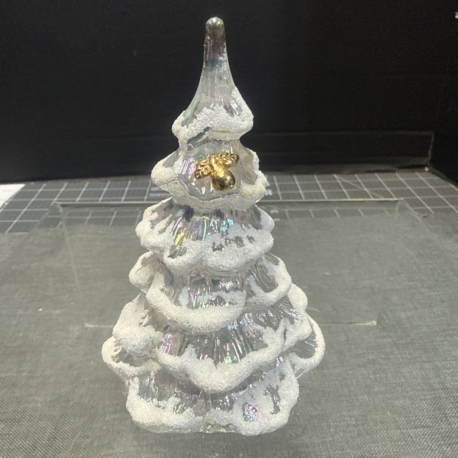VTG Fenton iridescent Christmas Tree With Gold pear 4” Tall VTG Fenton iridescent Christmas Tree With Gold pear 4” Tall