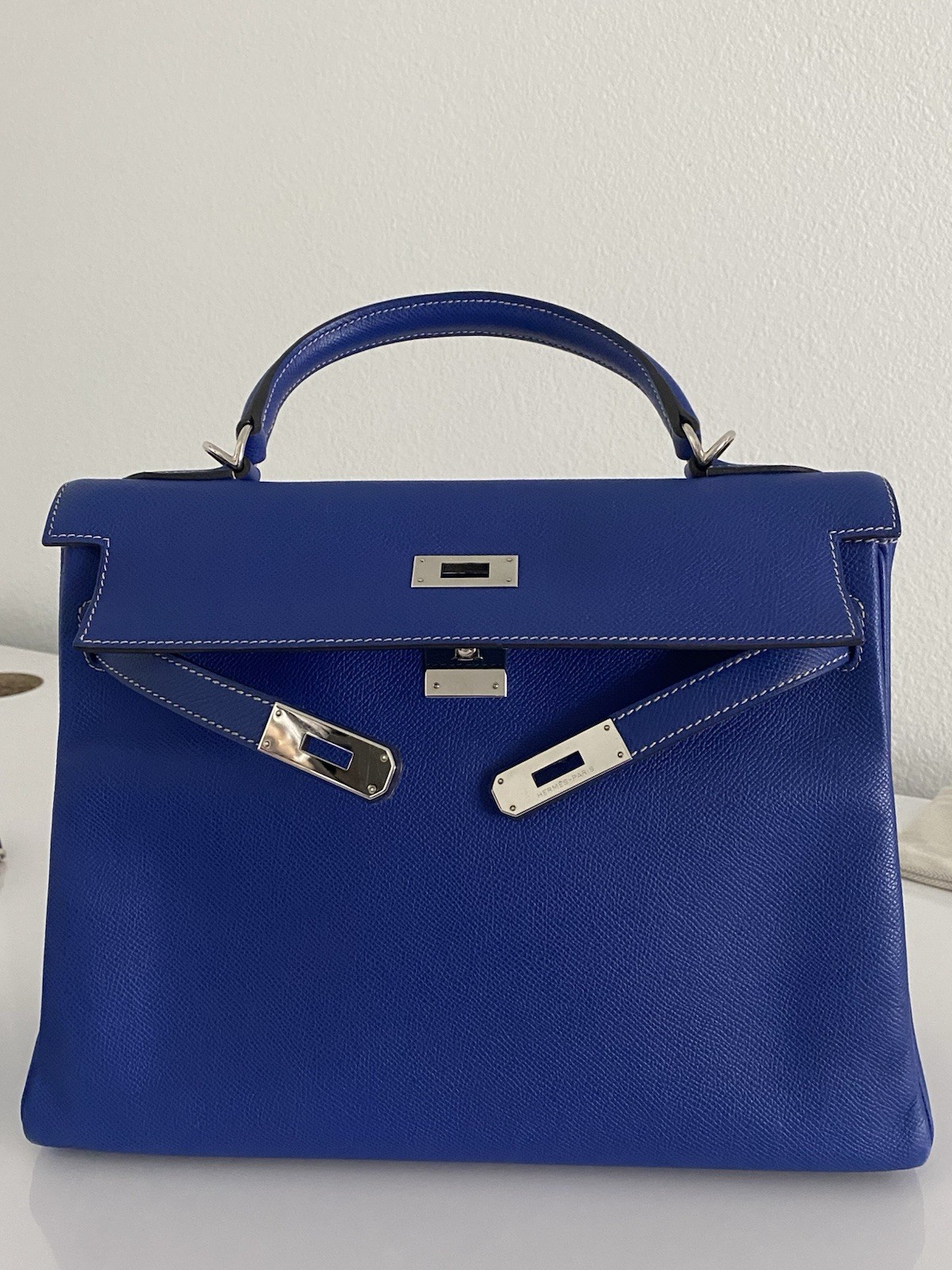 Auth Hermes Kelly 2way 32 Veau Epsom In Bleu Electrique 2012 Stamp PHW With COA Auth Hermes Kelly 2way 32 Veau Epsom In Bleu Electrique 2012 Stamp PHW With COA