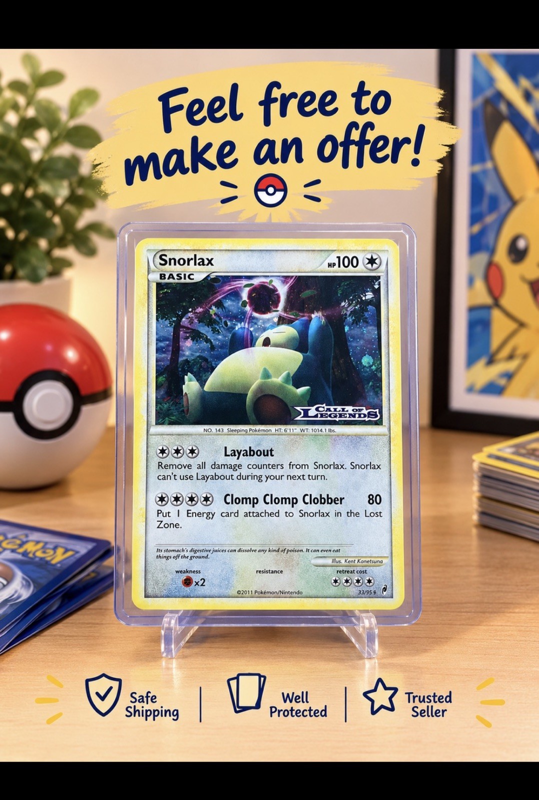 Snorlax Call of Legends 33/95 ENG - Pokemon Prerelease Promo Card - EXC/NM Snorlax Call of Legends 33/95 ENG - Pokemon Prerelease Promo Card - EXC/NM