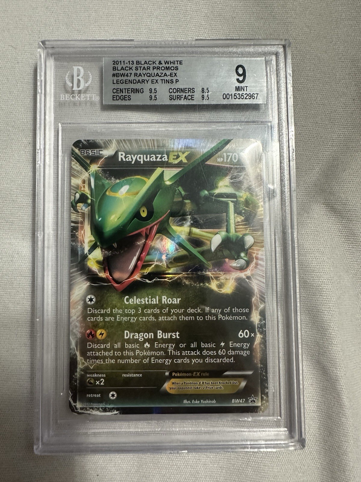 2012 POKEMON BLACK & WHITE PROMO #BW47 RAYQUAZA EX BECKETT 9 - POP 2 