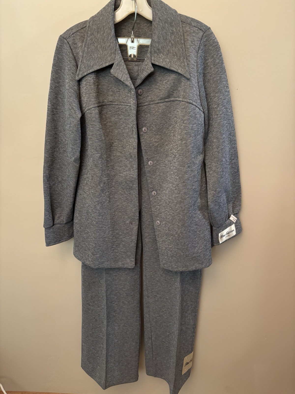 True Vtg First Edition Dallas 70s 2-piece Pantsuit Gray Sz 16 NEW Deadstock