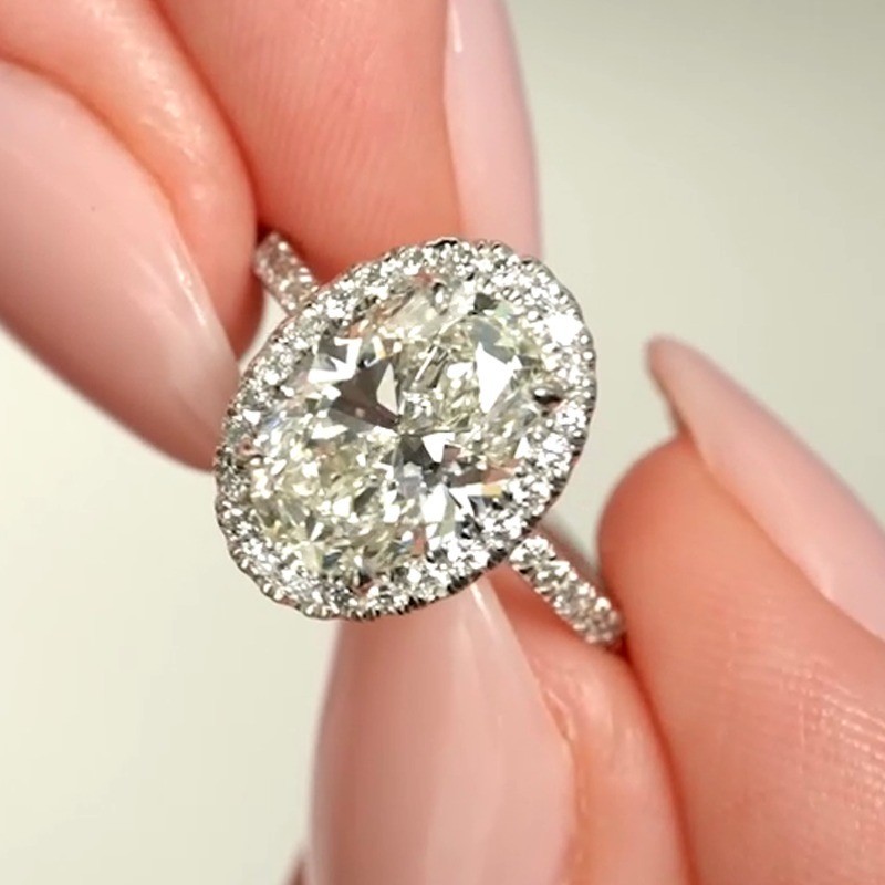 3.20 TCW Oval Cut Moissanite Classic Halo Engagement Ring 14k White Gold Plated 3.20 TCW Oval Cut Moissanite Classic Halo Engagement Ring 14k White Gold Plated