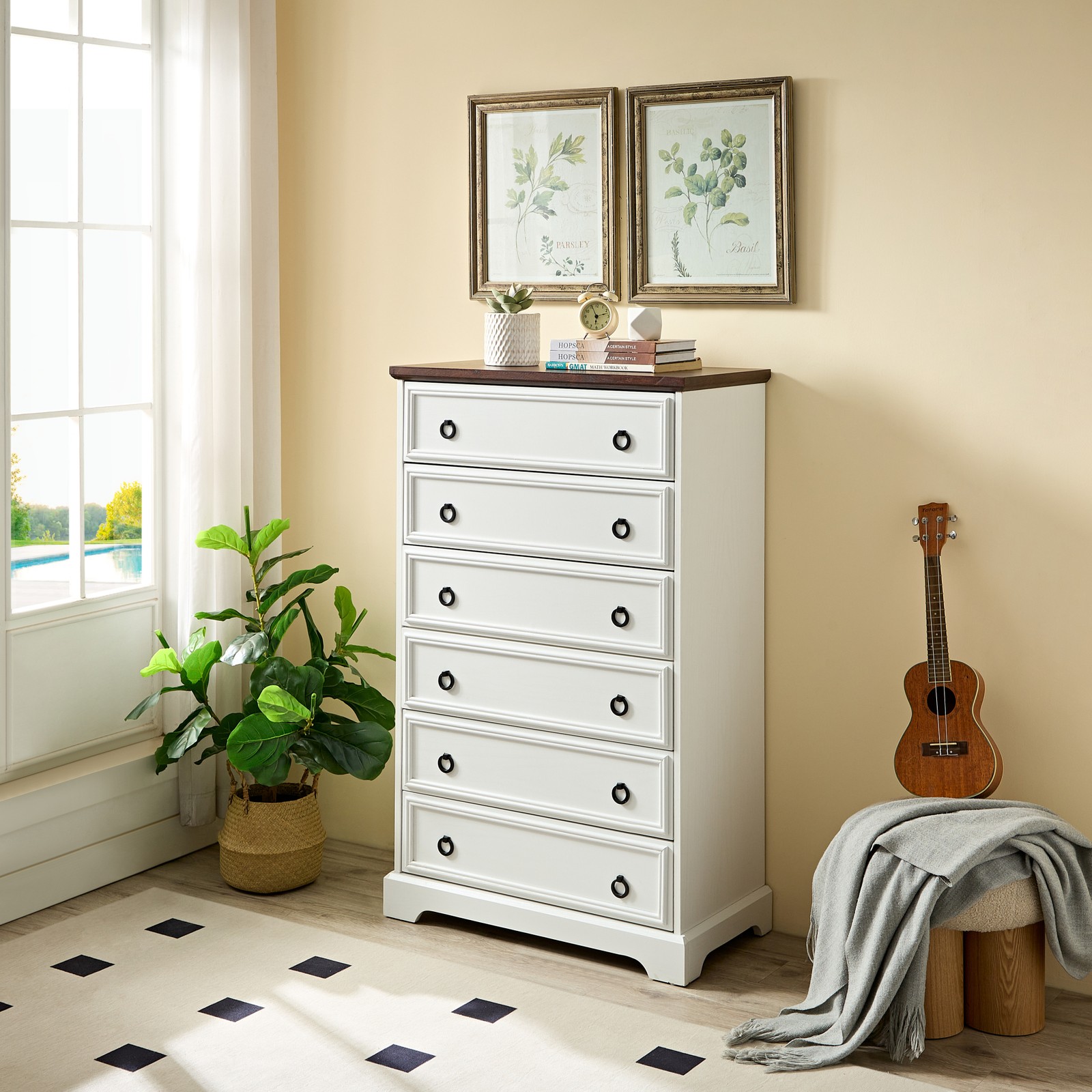 Modern 6 Drawer Dresser Bedroom Tall Chest Drawers Closet Organizers Storage