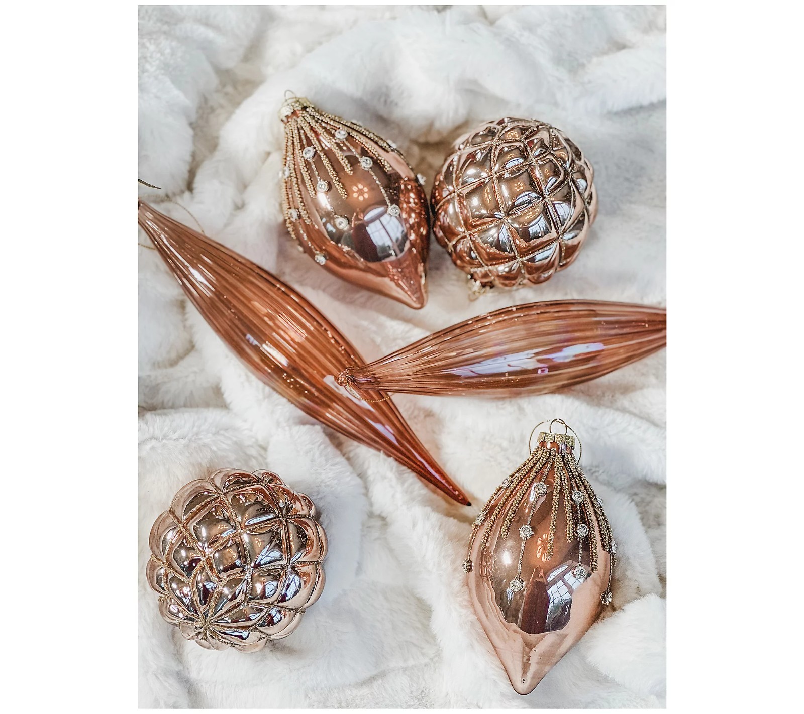 Simply Stunning S/6 Glass Christmas Ornaments Rose by Janine Graff