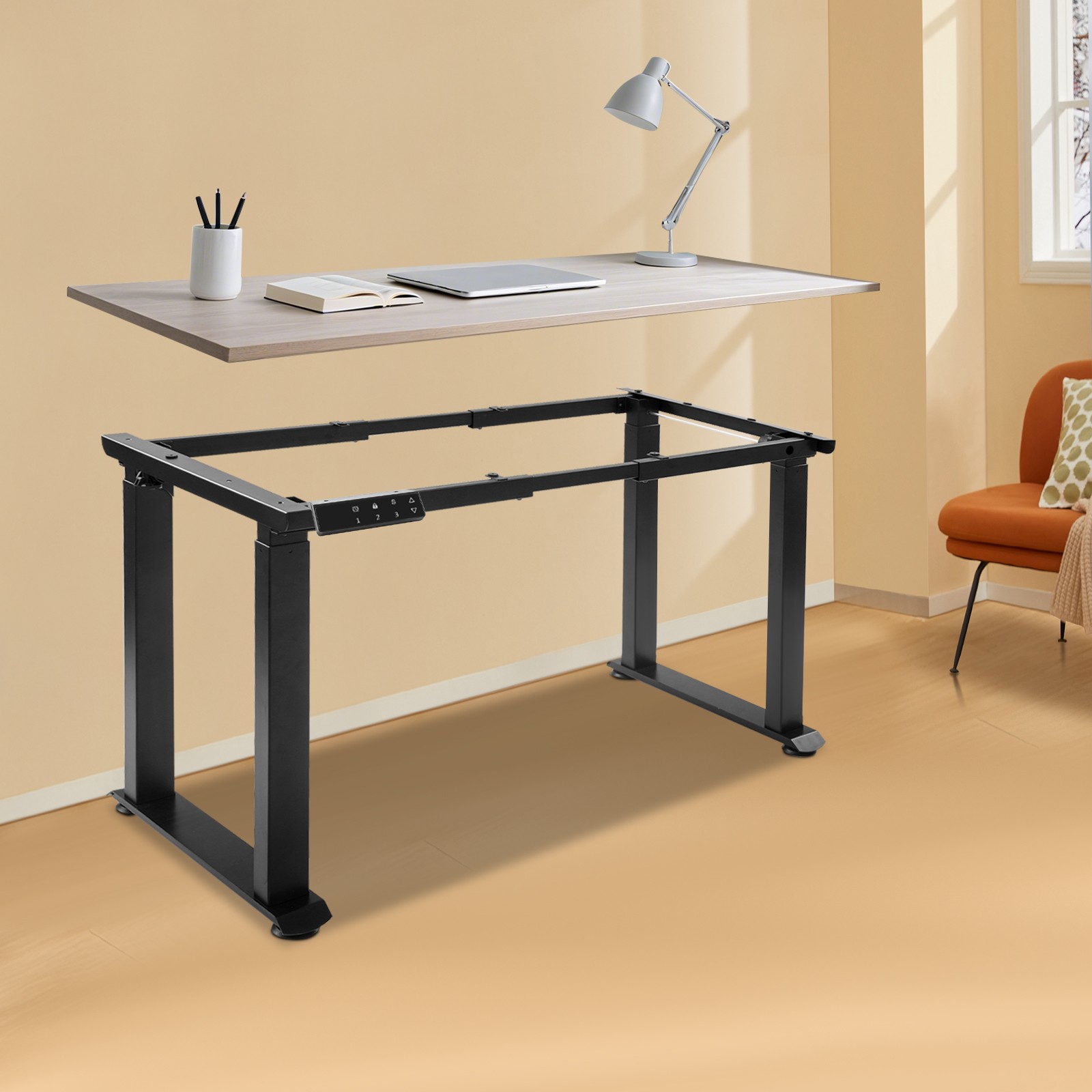 4-Leg Standing Desk Frame Desk Frame Dual Motor Adjustable Desk Rack Frame NEW
