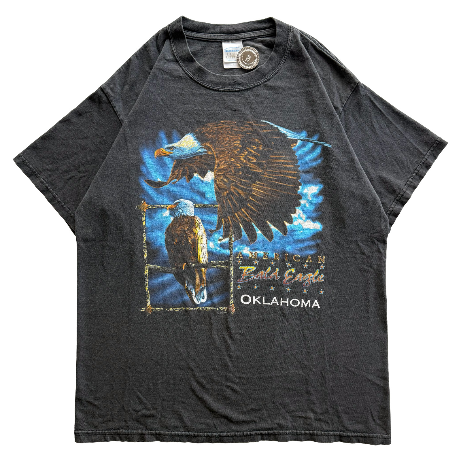 Vintage 1997 American Bald Eagle USA Fader Tee Size Large 90s Oklahoma Souvenir