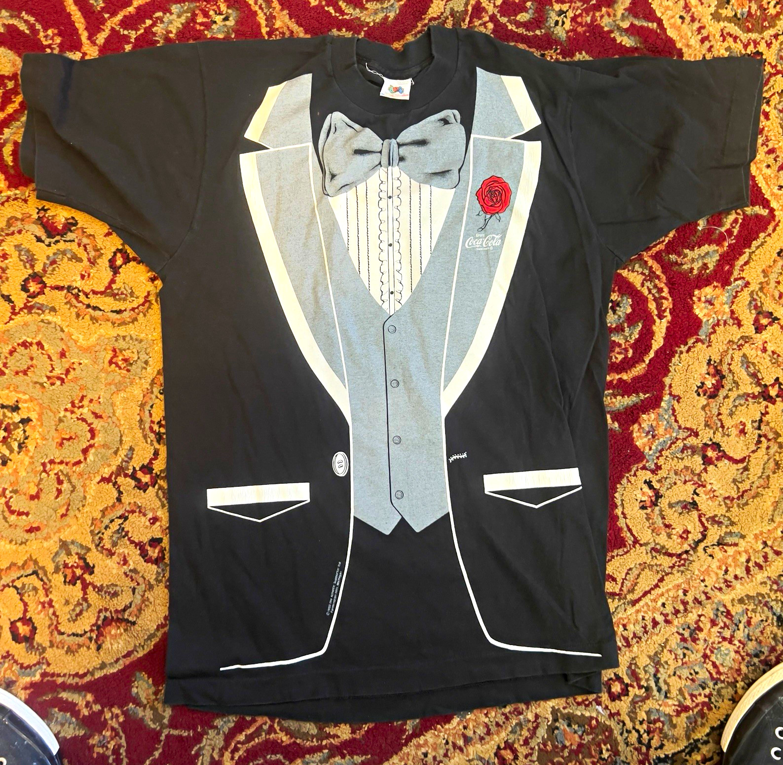 Vintage Coca-Cola 1980 coke promo Shirt Tuxedo Graphic Black Vintage Coca-Cola 1980 coke promo Shirt Tuxedo Graphic Black