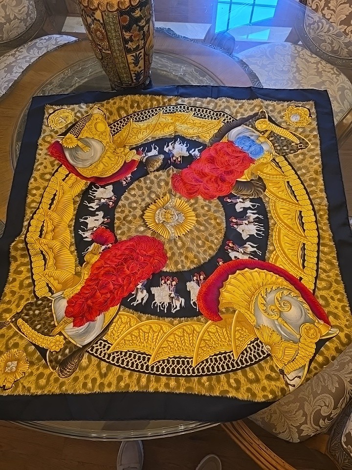 Vintage HERMES Casques Et Plumets 35 X 34 Inch Silk Scarf Excellent
