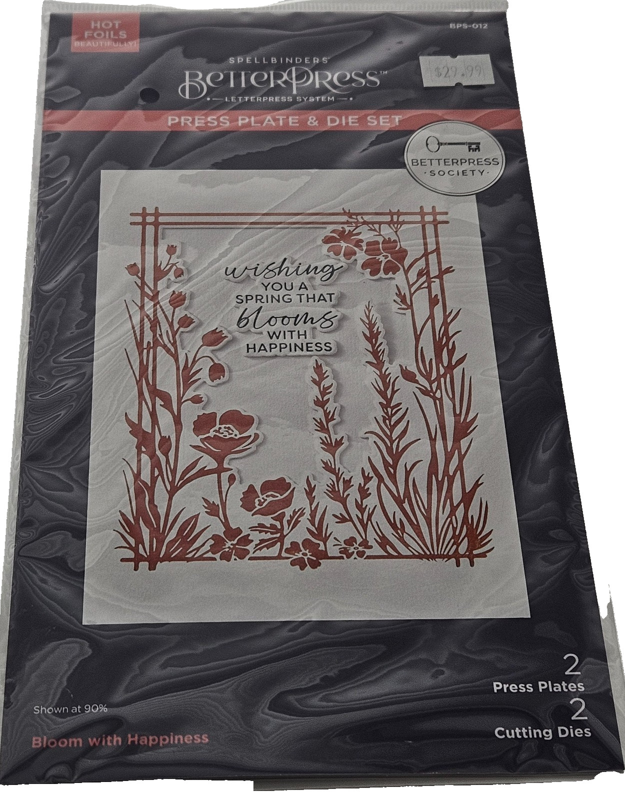 Spellbinders Betterpress Society Bloom With Happiness Plate & Die Set  Hot Foil