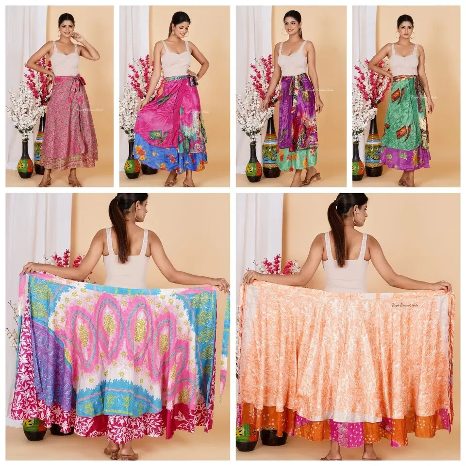 10 Pc lot Indian silk wrap long hippie skirt Festival Clothing Summer  boho