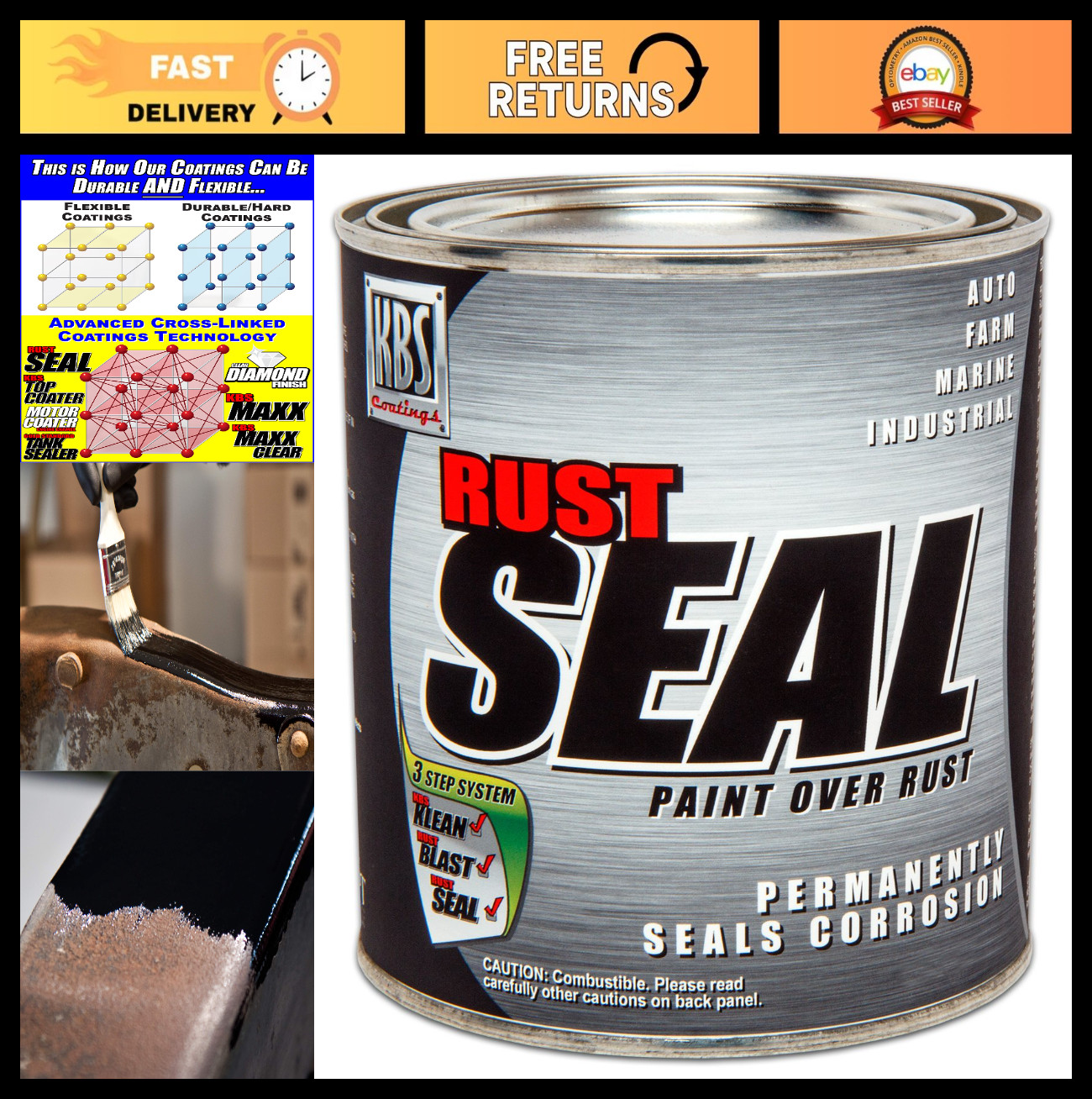 Gloss Black RustSeal Paint - 1 Quart, 50 sq ft Coverage, Superior Rust Preventio Gloss Black RustSeal Paint - 1 Quart, 50 sq ft Coverage, Superior Rust Preventio