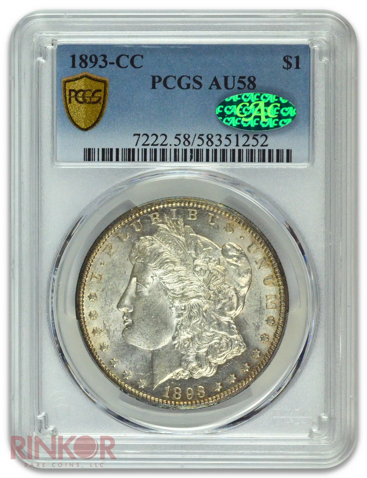 1893-CC $1 Morgan Dollar PCGS AU-58 CAC 1893-CC $1 Morgan Dollar PCGS AU-58 CAC