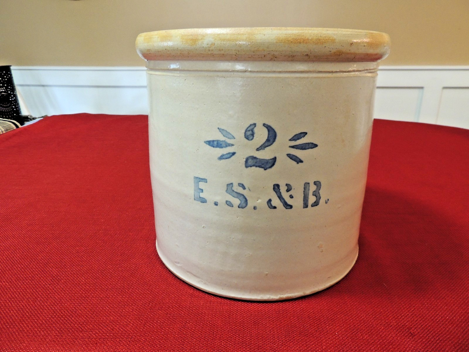 Vintage Antique Stoneware Crock # 2 Gallon Cobalt Blue Marked E. S. & B. Vintage Antique Stoneware Crock # 2 Gallon Cobalt Blue Marked E. S. & B.