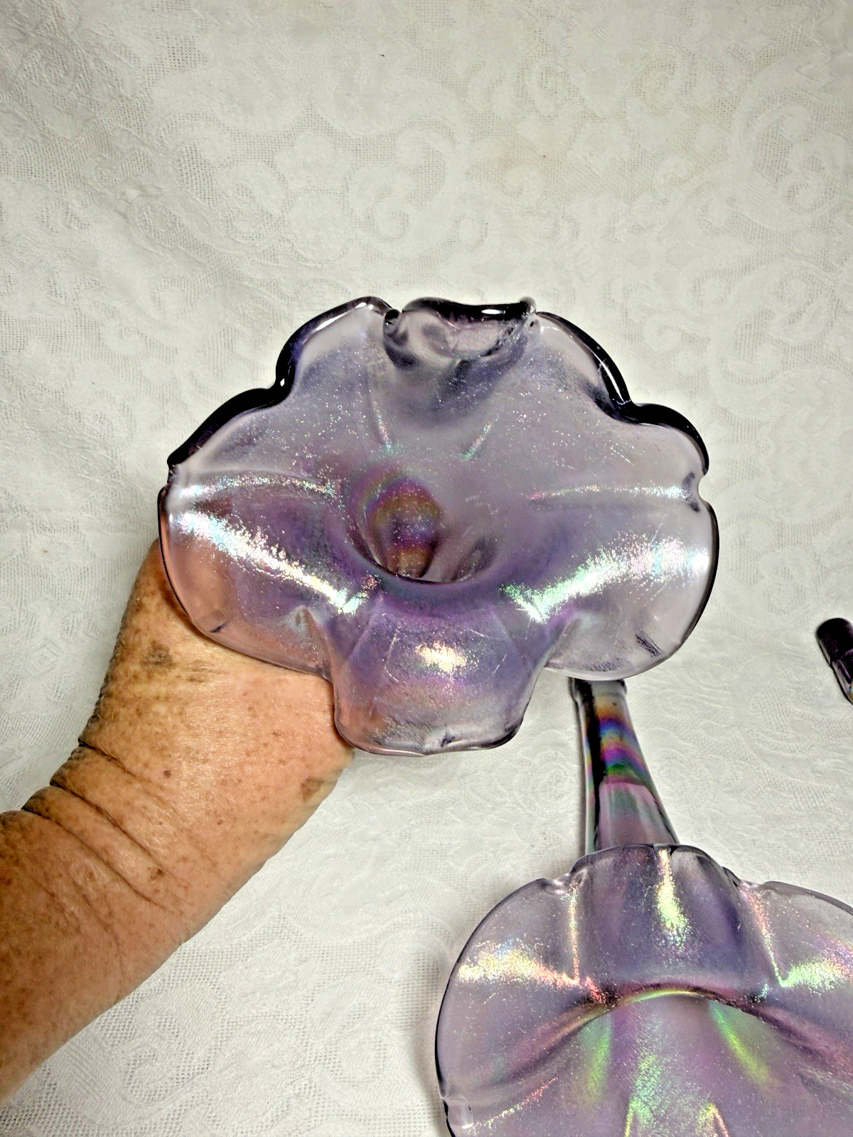 1999 Fenton Historic Collection Iridescent Violet Satin Epergne Replacement Horn 1999 Fenton Historic Collection Iridescent Violet Satin Epergne Replacement Horn