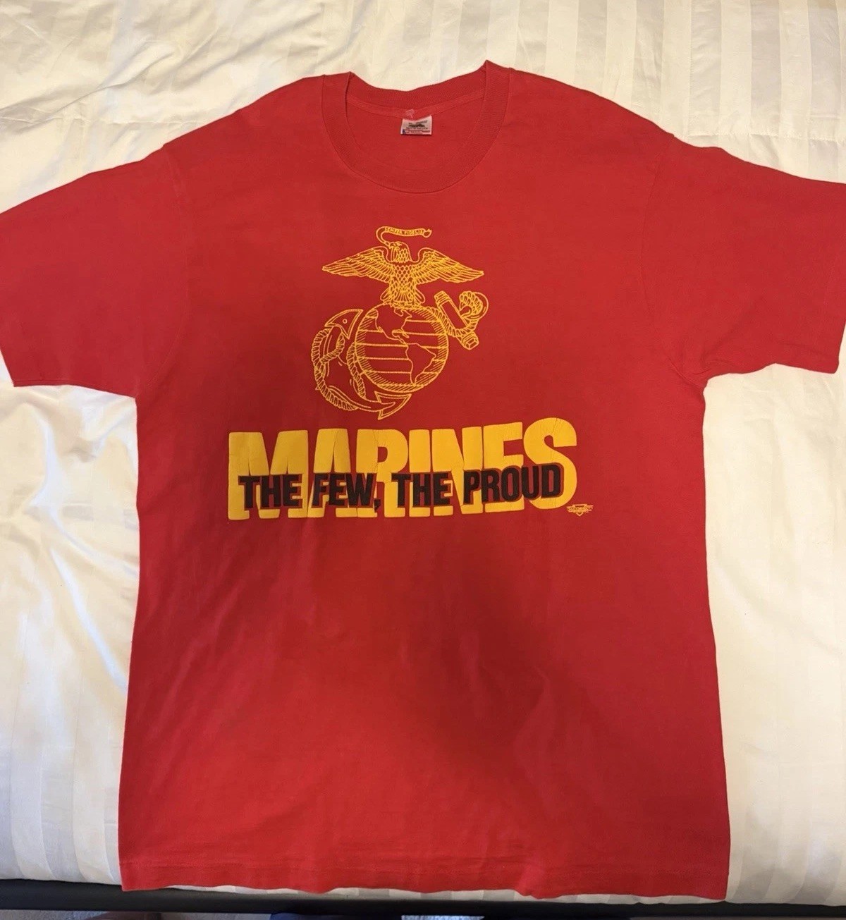 NOS US Marine Corp 1980s Single Stitch XL Red “The Few The Proud Marines” NOS US Marine Corp 1980s Single Stitch XL Red “The Few The Proud Marines”